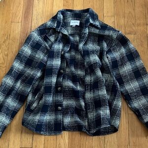 Plaid Button-Up Shirt in Black and White